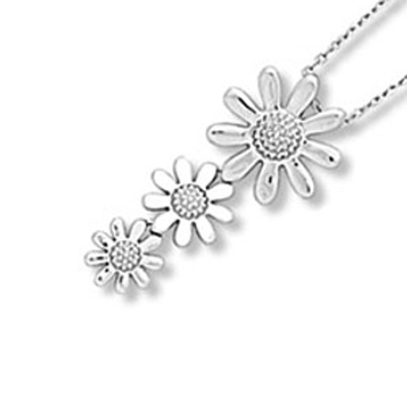 Triple Daisy Pendant w/rhodium-plating & chain - Click Image to Close